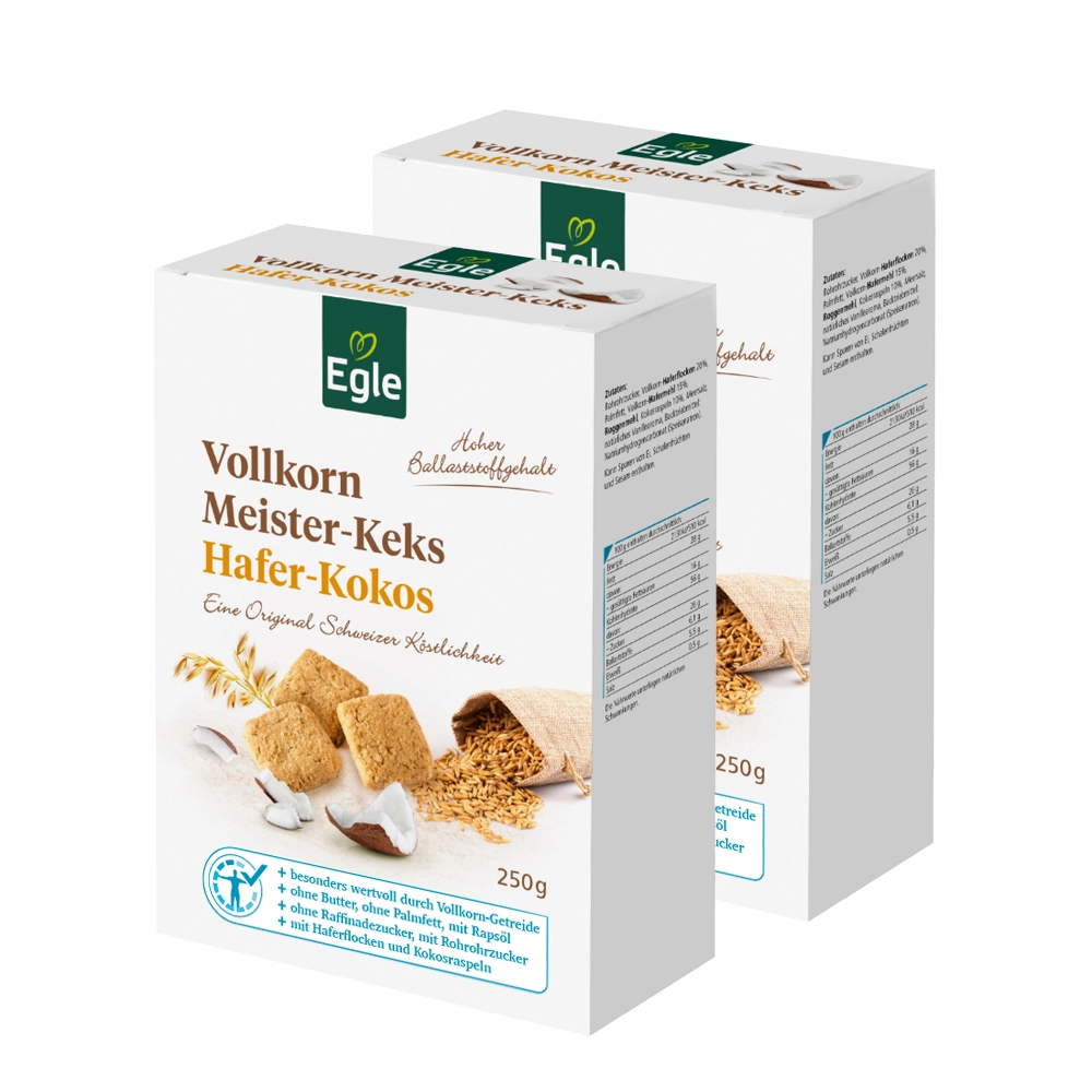 Vollkorn Meister-Keks Hafer-Kokos, 2 x 250 g