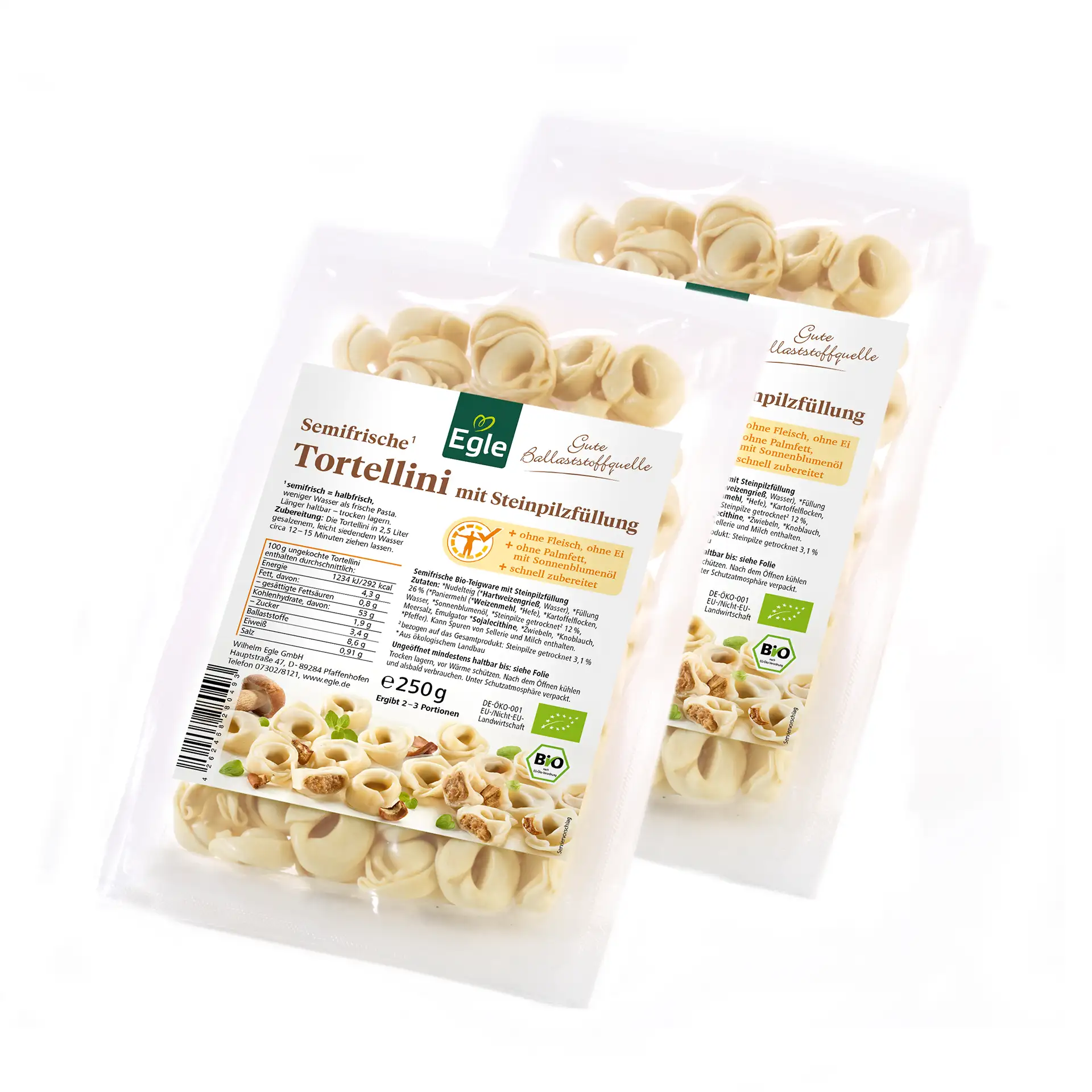 Bio Tortellini Steinpilz, 2 x 250 g